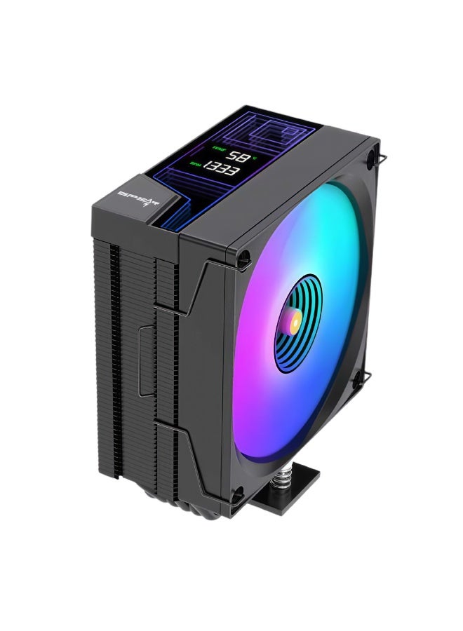 Spear Pc H600T PWM ARGB CPU Air Cooler Black – 6 Heat Pipes, Digital Temp & RPM Display, 120mm Fan, 230W TDP, Intel LGA 1851/1700 & AMD AM5 Compatible - Image 1